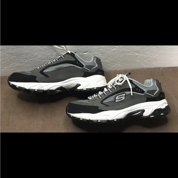 EUC Skechers Stamina Cutback Men's Sneakers Black Gray Leather Mesh Size 9EW - Picture 5 of 16